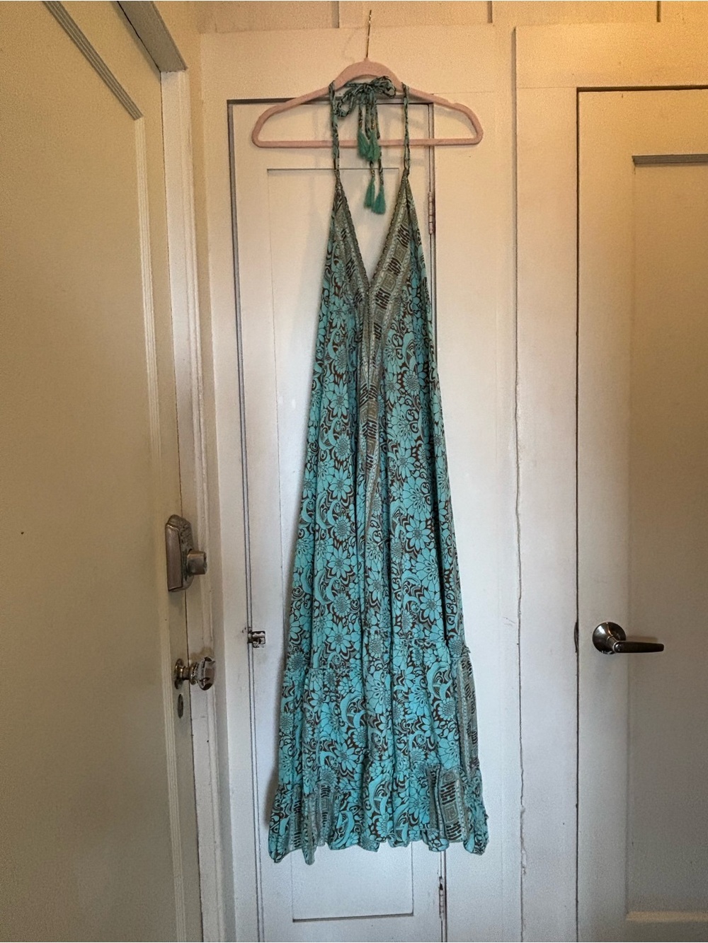 Women’s Turquoise Floral Halter Maxi Dress